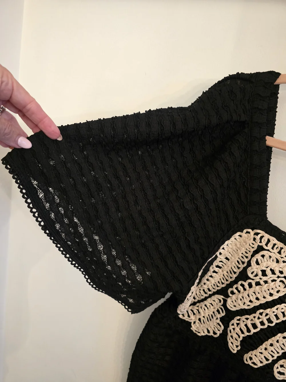 Black Crochet Peasant Top with Cream Panel - Anthropologie